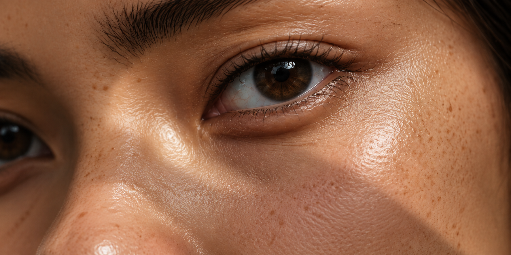 Macro detail of smooth, hydrated skin around the eye